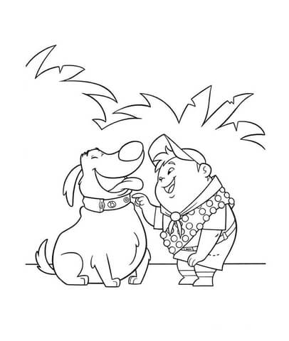 Russell Is Tickling Dog  Coloring Page